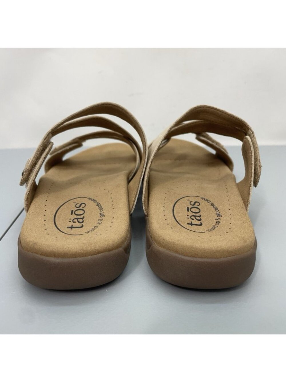Taos Double U Slide Sandals Comfort Strappy Slip On Leather Cream Womens 8 - Picture 8 of 12